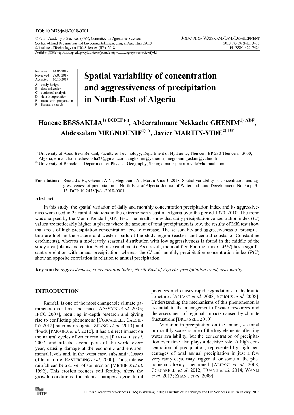 Spatial Variability of Concentration and Aggressiveness of Precipitation in North-East of Algeria 5