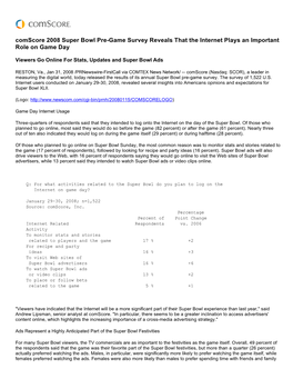 Comscore 2008 Super Bowl Pre-Game Survey Reveals That the Internet Plays an Important Role on Game Day