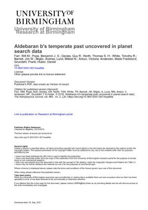 Aldebaran B's Temperate Past Uncovered in Planet Search Data Farr, Will M.; Pope, Benjamin J