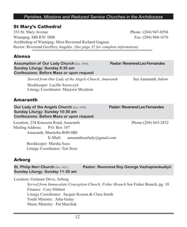Parishes, Missions and Reduced Service Churches in the Archdiocese