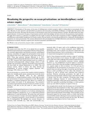 Broadening the Perspective on Ocean Privatizations: an Interdisciplinary Social Science Enquiry