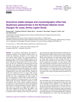 Ground-Ice Stable Isotopes and Cryostratigraphy Reflect Late