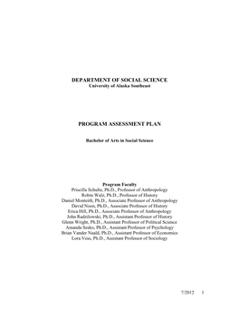 Department of Social Science Program Assessment Plan