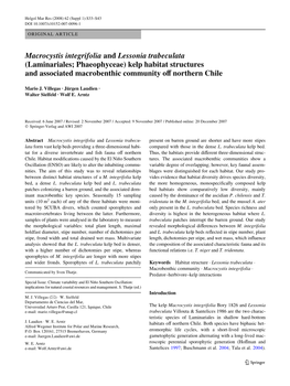 Macrocystis Integrifolia and Lessonia Trabeculata (Laminariales; Phaeophyceae) Kelp Habitat Structures and Associated Macrobenthic Community Ov Northern Chile