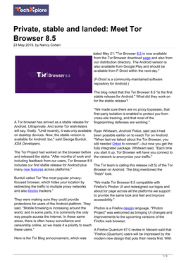 Meet Tor Browser 8.5 23 May 2019, by Nancy Cohen