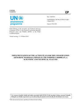 Implementation of the Action Plan for the Conservation Ofmarine Mammals (Mmap) in the Widder Caribbean: a Scientific and Technical Analysis