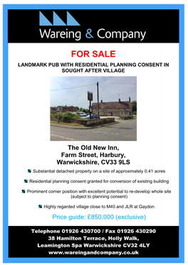 For Sale Landmark Pub with Residential Planning