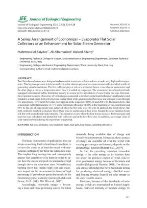 A Series Arrangement of Economizer – Evaporator Flat Solar Collectors As an Enhancement for Solar Steam Generator