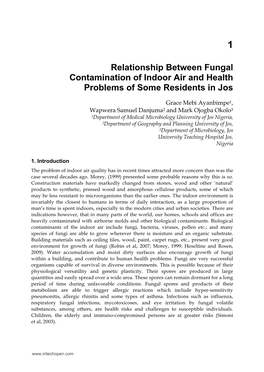 Relationship Between Fungal Contamination of Indoor Air and Health Problems of Some Residents in Jos