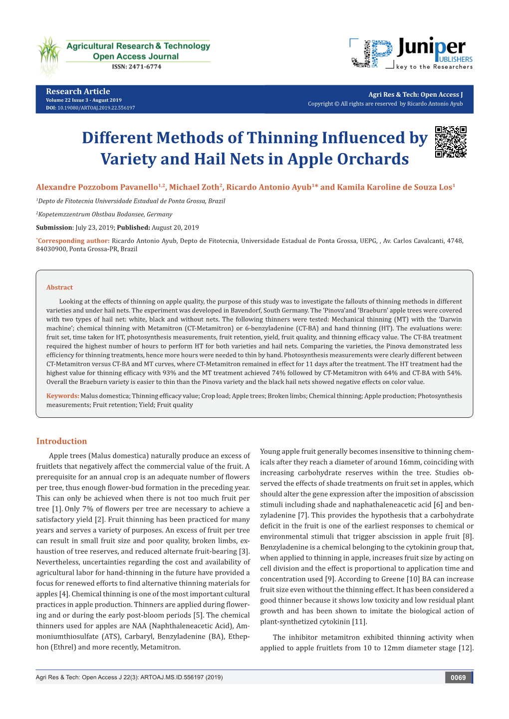 Different Methods of Thinning Influenced by Variety and Hail Nets in Apple Orchards