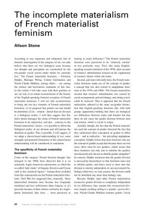 The Incomplete Materialism of French Materialist Feminism