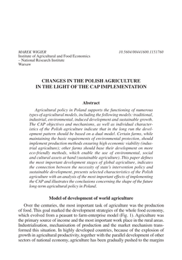 Changes in the Polish Agriculture in the Light of the Cap Implementation