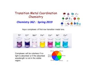Transition Metal Coordination Chemistry Chemistry 362 : Spring 2019 Electronic Configurations of Metal Ions
