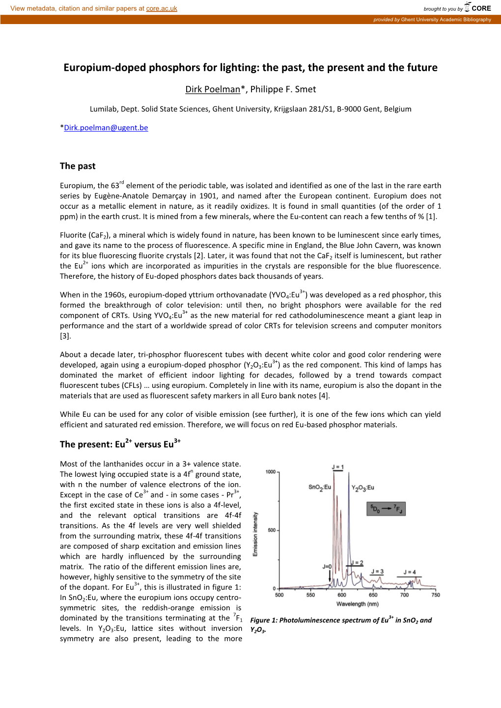 Europium-Doped Phosphors for Lighting: the Past, the Present and the Future