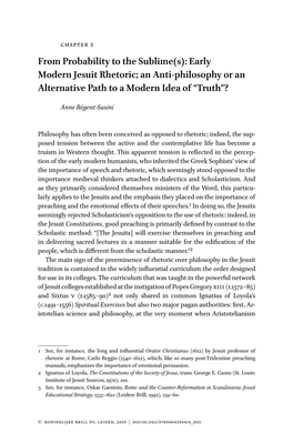 From Probability to the Sublime(S): Early Modern Jesuit Rhetoric; an Anti-Philosophy Or an Alternative Path to a Modern Idea of “Truth”?