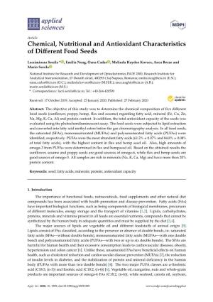 Chemical, Nutritional and Antioxidant Characteristics of Different Food