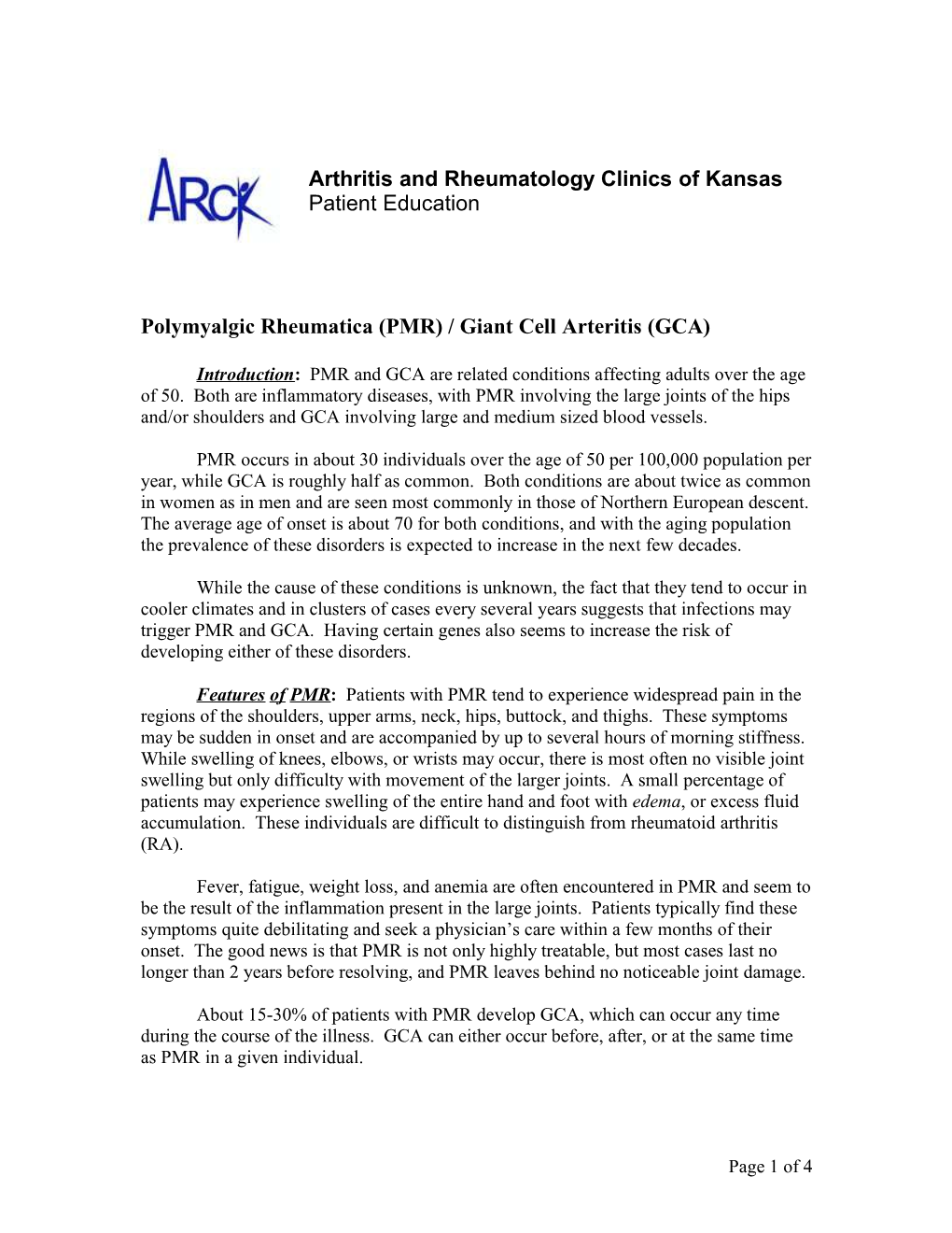 PMR) / Giant Cell Arteritis (GCA