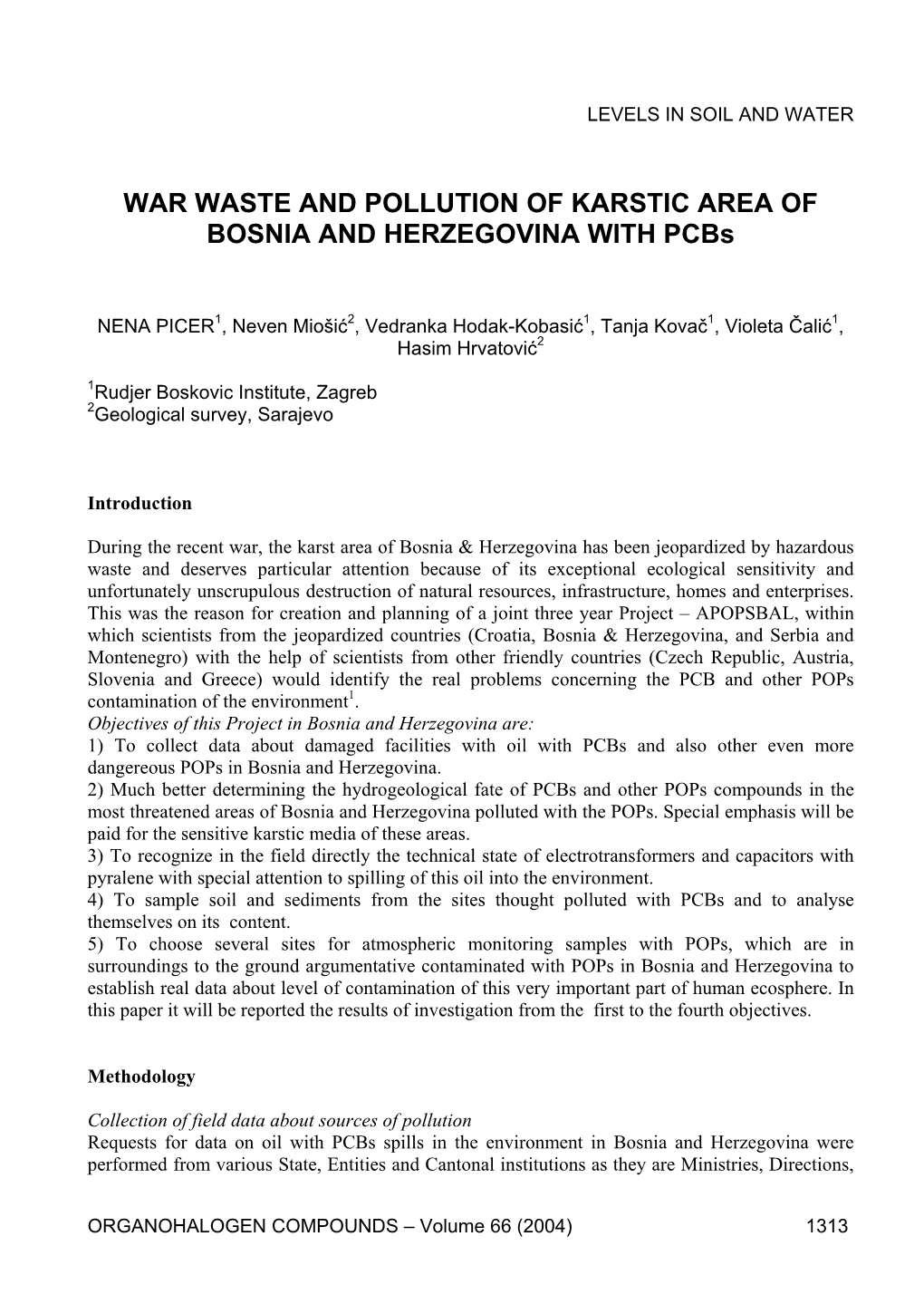 WAR WASTE and POLLUTION of KARSTIC AREA of BOSNIA and HERZEGOVINA with Pcbs