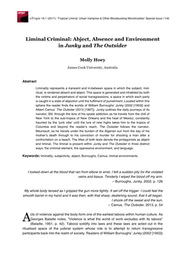 Liminal Criminal: Abject, Absence and Environment in Junky and the Outsider