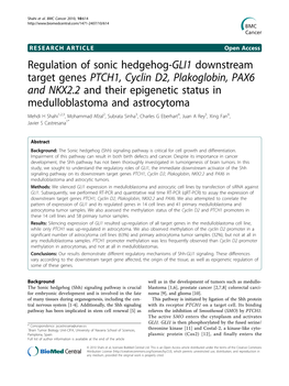 Regulation of Sonic Hedgehog-GLI1 Downstream Target Genes PTCH1