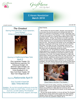 E-Haven Newsletter March 2010 the Greatest Opening Nationwide April 9