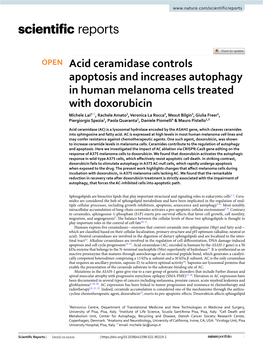 Acid Ceramidase Controls Apoptosis and Increases Autophagy in Human Melanoma Cells Treated with Doxorubicin