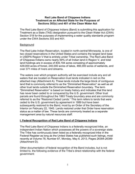 Red Lake Band of Chippewa Indians Treatment As an Affected State for the Purposes of Sections 303(C) and 401 of the Clean Water Act