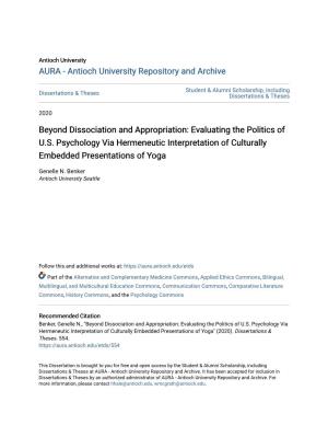 Beyond Dissociation and Appropriation: Evaluating the Politics of U.S