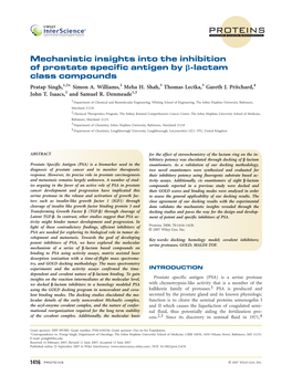 Mechanistic Insights Into the Inhibition of Prostate Specific Antigen by [Beta