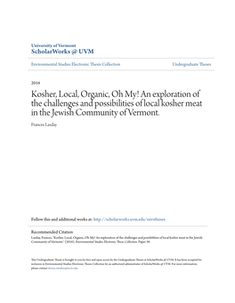 An Exploration of the Challenges and Possibilities of Local Kosher Meat in the Jewish Community of Vermont