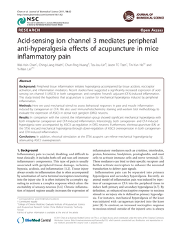 Acid-Sensing Ion Channel 3 Mediates Peripheral Anti-Hyperalgesia Effects