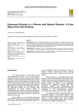 Expressed Emotion in a Woman with Bipolar Disorder: a Case Report from Deli Serdang