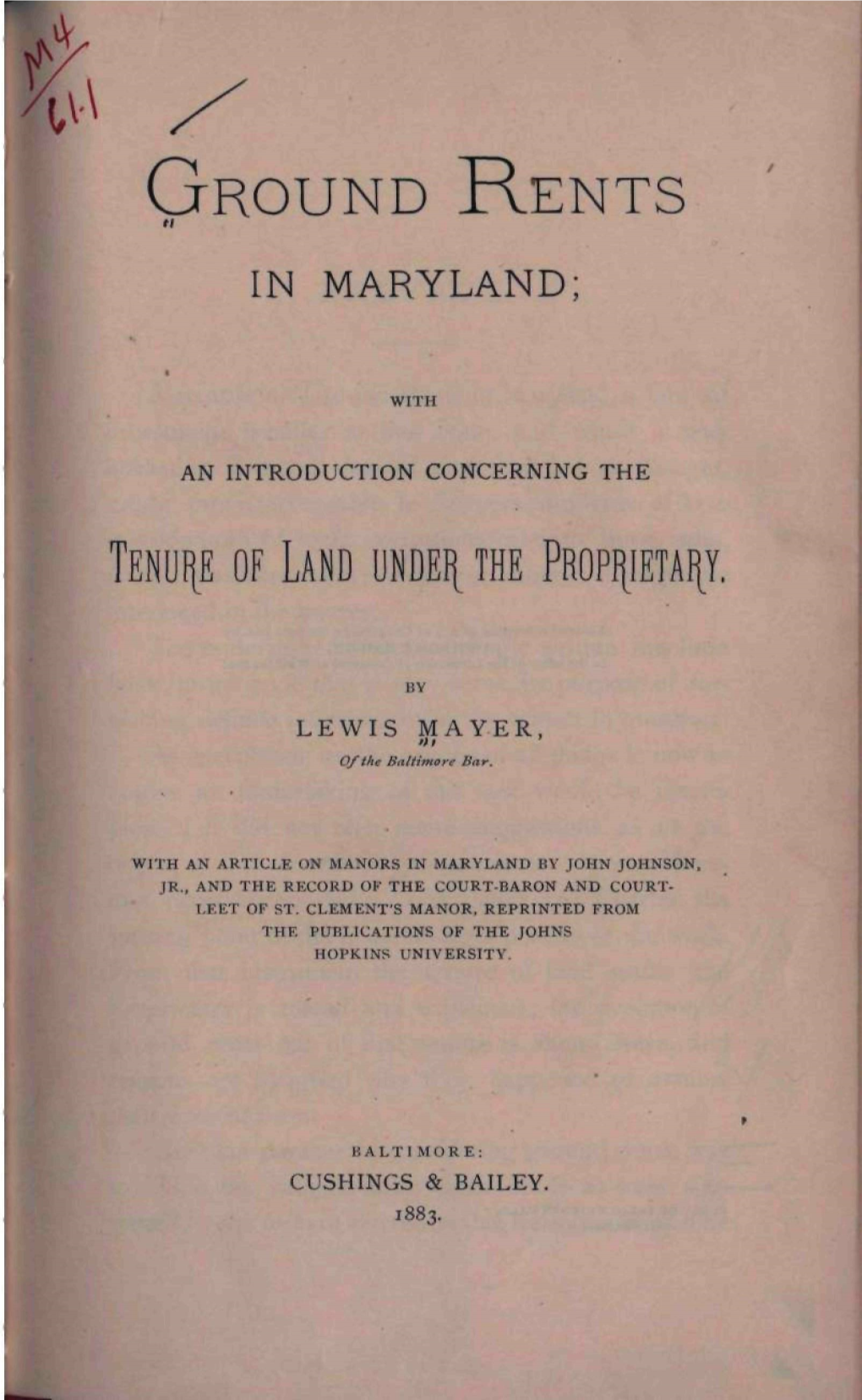 Ground Rents in Maryland;