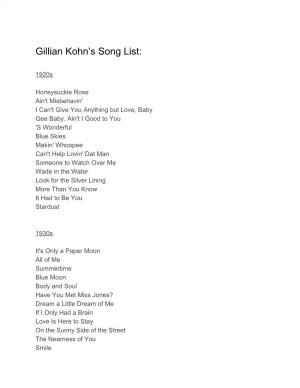 Gillian Kohn's Song List