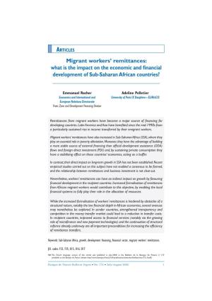 Migrant Workers' Remittances: What Is the Impact on the Economic and Financial Development of Sub-Saharan African Countries?