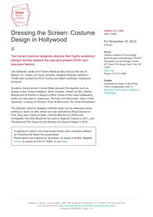 Dressing the Screen: Costume Design in Hollywood