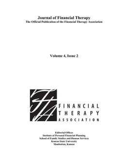Journal of Financial Therapy the Official Publication of the Financial Therapy Association