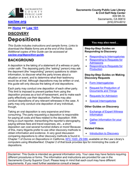 Depositions You May Also Need… This Guide Includes Instructions and Sample Forms