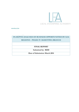 In-Depth Analyses of Business Opportunities by Lea Regions – Phase Iv: Ramotswa Branch