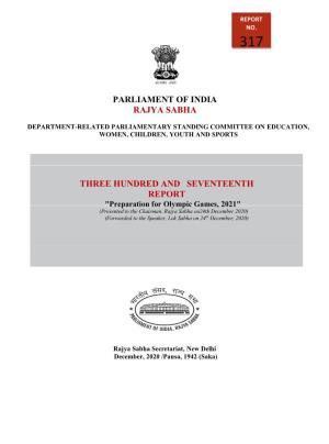 Preparation for Olympic Games, 2021" (Presented to the Chairman, Rajya Sabha On24th December 2020) (Forwarded to the Speaker, Lok Sabha on 24Th December, 2020)