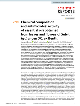 Chemical Composition and Antimicrobial Activity of Essential Oils Obtained from Leaves and Flowers of Salvia Hydrangea DC. Ex Be