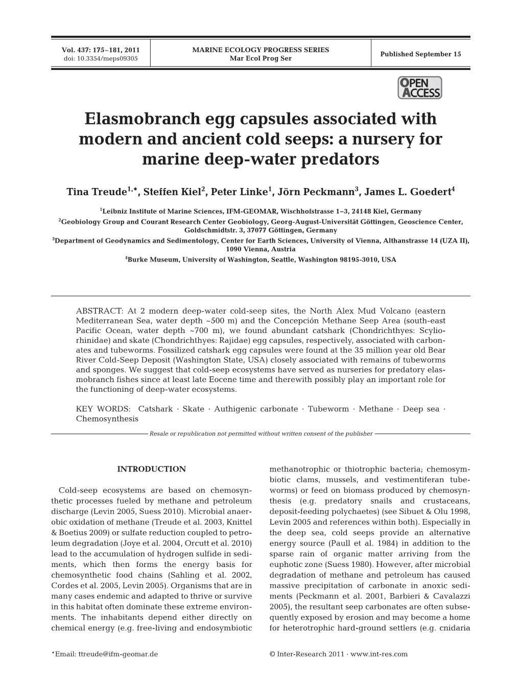 Elasmobranch Egg Capsules Associated with Modern and Ancient Cold Seeps: a Nursery for Marine Deep-Water Predators