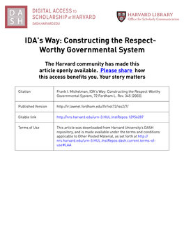 IDA's Way: Constructing the Respect- Worthy Governmental System