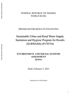 Sustainable Urban and Rural Water Supply Sanitation and Hygiene