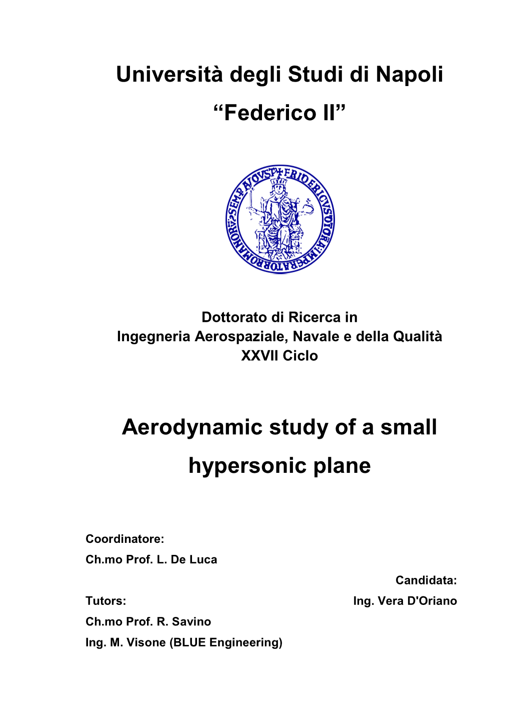 Aerodynamic Study of a Small Hypersonic Plane