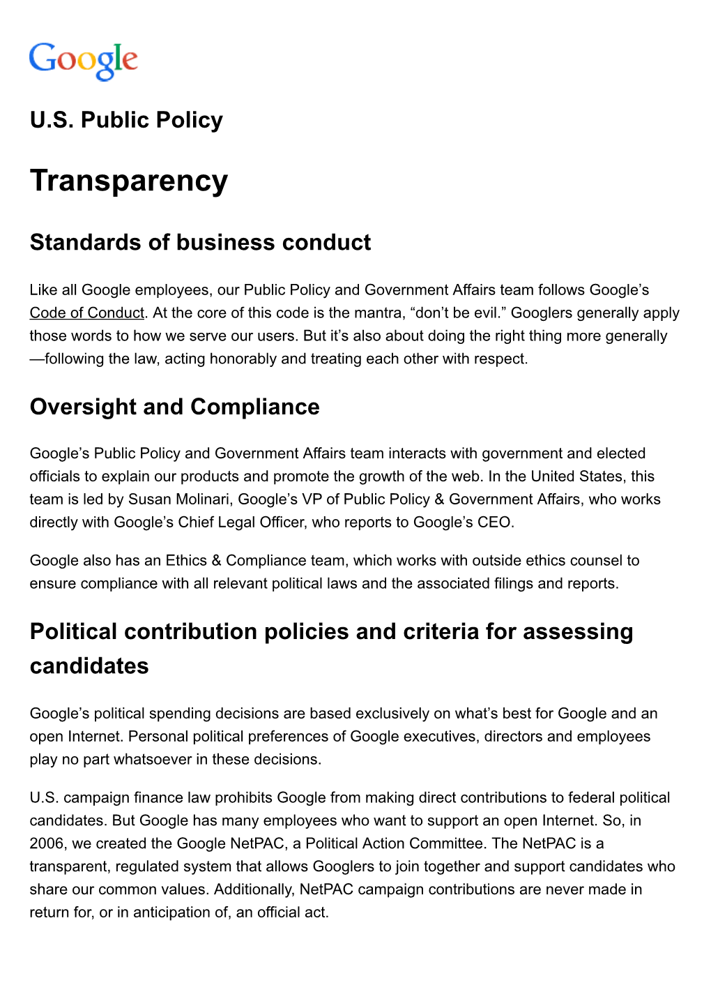 Transparency – U.S. Public Policy – Google