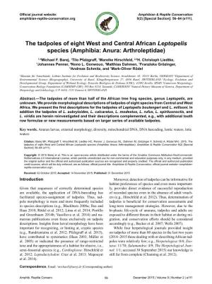 The Tadpoles of Eight West and Central African Leptopelis Species (Amphibia: Anura: Arthroleptidae)