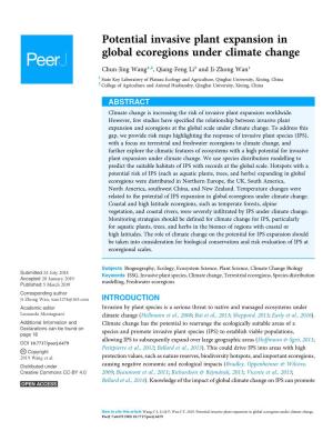 Potential Invasive Plant Expansion in Global Ecoregions Under Climate Change