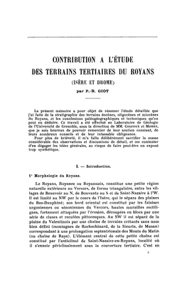 CONTRIBUTION a L'étude DES TERRAINS TERTIAIRES DU ROYANS (ISÈRE ET DROME) Par P.-R