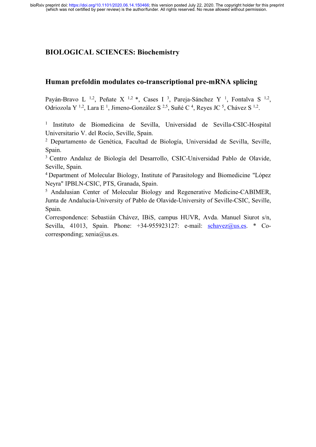 Human Prefoldin Modulates Co-Transcriptional Pre-Mrna Splicing